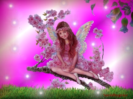 Little Fairy - fairy, flower, pink