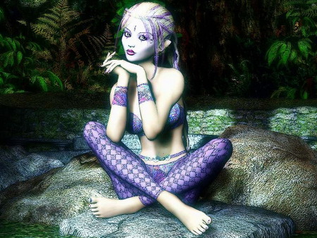 Pretty Purple Elf - pretty, elves, magic, female, wing, romantic, angel, night, light, flowers, fae, nice, other, hot, calming, flower, picture, faeries, blue, faerie, amazing, forest, leaves, winged, purple, gorgeous, twilight, lake, water, beautiful, sensual, sea, cool, lovely, moonlight, elf, fantasy, ferns, awesome, woman, fairy, dreamy, leave