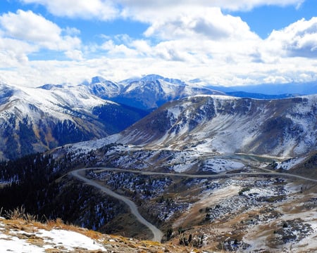 Road On Mountain Top - highway, nature, road, snow, summit, mountains