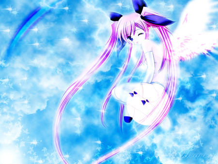 kawai angel - blue, wings, girl, angel, pink, kawai