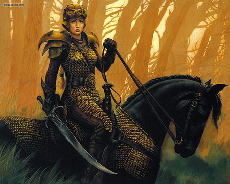 Fortress Draconis - armor, woman, helmet, sword, forest, armored horse, horse, woods