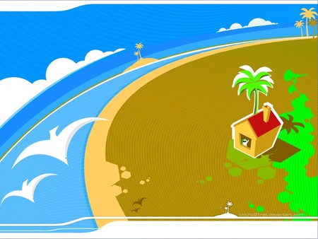 A better place - house, birds, palms, tropical, island, ocean