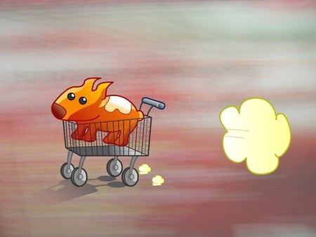 Speedy Dog - cloud, speeding, dog, shopping trolley