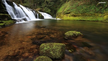 east fork falls - waterfall, rock, mountain, grass