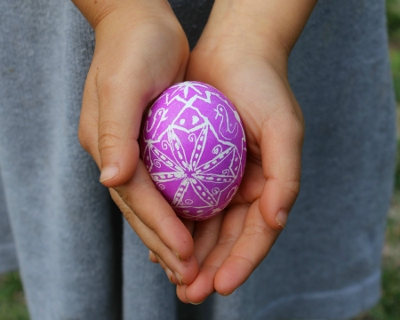 Happy Easter! - easter, purple, child, pink, egg, hand