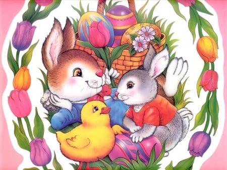 Easter Bunny - easter, bunnies, chick, yellow