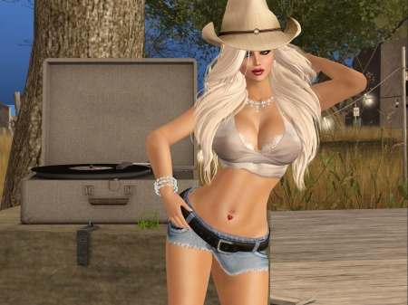 Dancing Cowgirl..... - women, fun, anime, female, hats, models, western, 3D, girls, cowgirls, style, blondes, art