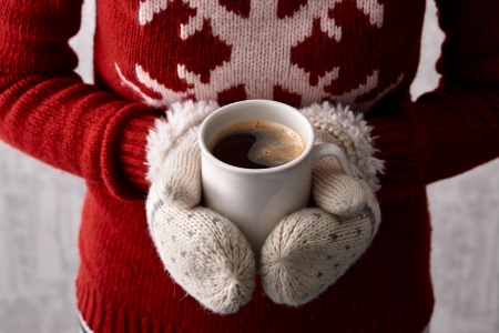 For you! - red, winter, craciun, cup, christmas, white, coffee, gloves, hand