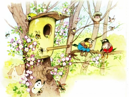 Happy Spring 01 - bird, cute, spring, cartoon