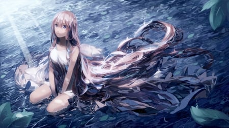 Beauty - princess, sunshine, girl, water, long hair, anime