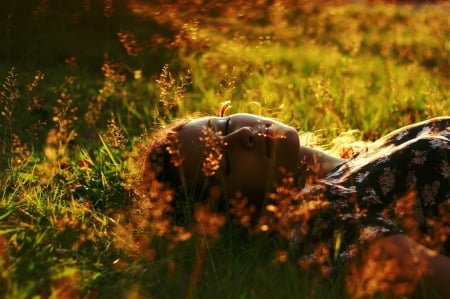 Lovely Girl - lying, woman, model, grass