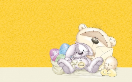 Happy Easter! - rabbit, yellow, bunny, toy, easter, white, teddy bear, cute, egg, card