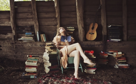 Among the books - books, women, classy, model