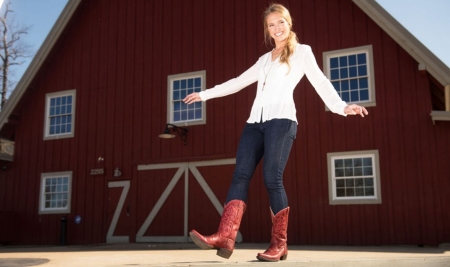 Cowgirl Loving Her Boots - blonde, barn, cowgirl, boots