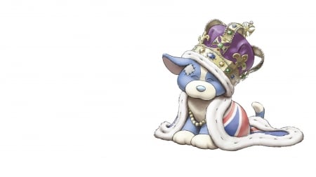 Playing the Queen - blue, queen, crown, dog, child, white, animal, purple, funny, cute, puppy, card