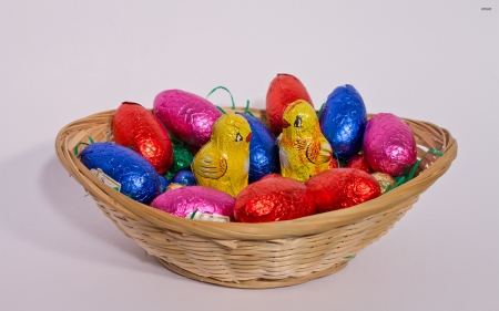 easter candy - candy, chick, easter, egg, chocolate, basket