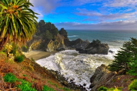 McWay Falls, Big Sur, California - clouds, water, coast, sea, sky