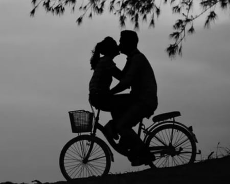 Sweet Couple - bike, couple, woman, shadow, man