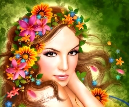 Flower Girl - art, flowers, girl, pretty