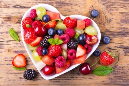 Heart of Fruits - strawberry, fruits, delicious, cherry, blueberry, fruit, raspberry, grape, food, blackberry