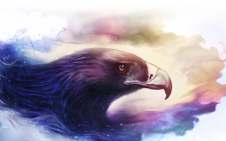 Eagle - purple, art, eagle, blue, fantasy, black, bird