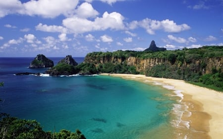 Baia do Sancho Beach, Brazil - water, landscape, clouds, trees, sea