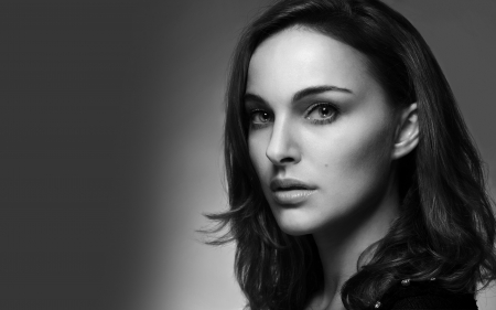 Natalie Portman - white, woman, face, actress, girl, bw, black, natalie portman