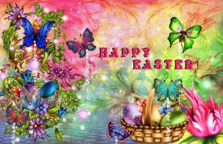 HAPPY EASTER TO DN! - eggs, colorful, easter, flowers, butterflies