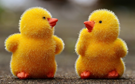 Happy spring! - couple, easter, toy, spring, chicken, yellow, chicks, card, cute