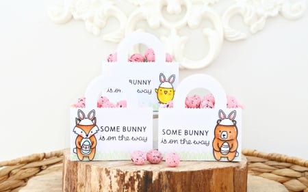 Happy Easter! - white, wood, pink, easter, card, egg, bunny