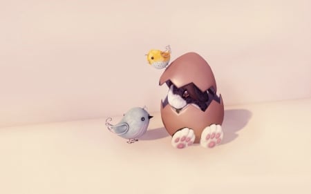 Happy Easter! - bird, spring, creative, pink, bunny, easter, funny, egg, card