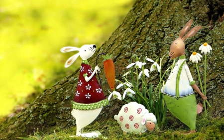 Happy Easter! - deco, carrot, bunny, easter, white, sheep, red, green, figurine, card