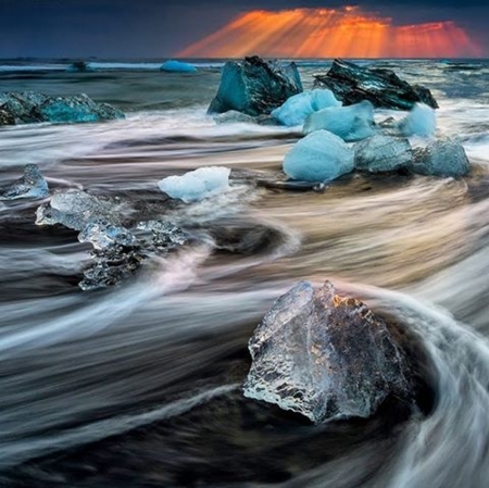 Winter Sunset - winter, ice, sunset, sea