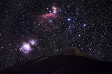 Orion's Belt and Sword over Teide's Peak - space, cool, fun, mountain, stars