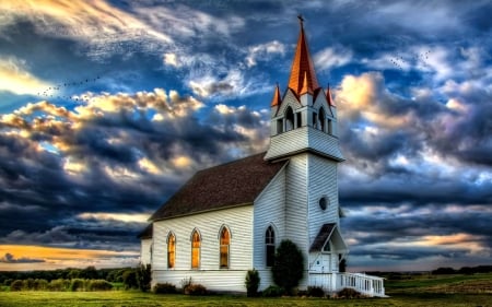 Church in the Sunlight - sky, pretty, church, sun