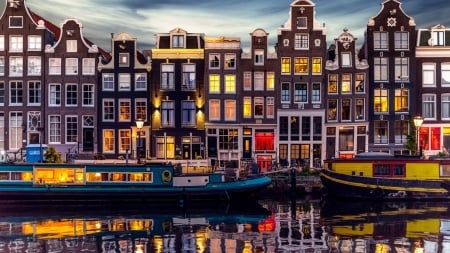 Amsterdam - boats, water, nature, amsterdam, city, architecture