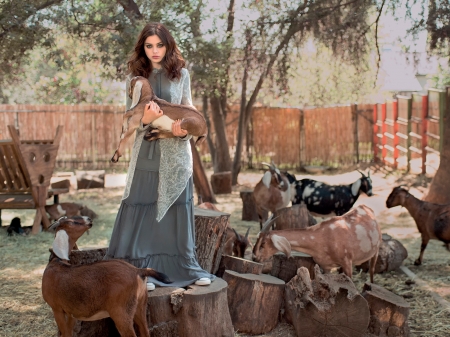 Lovely Model - goats, woman, animals, model