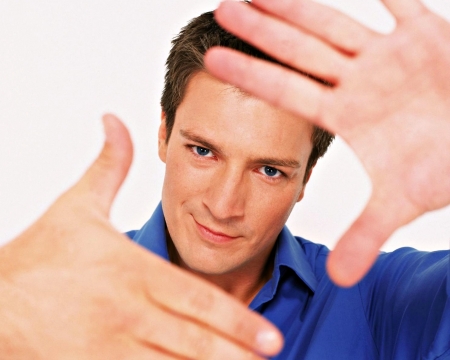 Nathan Fillion - male, Nathan Fillion, actor, white, hand, blue, face, man