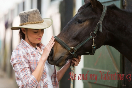 Be My Valentine... - style, girls, western, women, models, hats, cowgirls, horses, brunettes, fun, female, barn, fashion