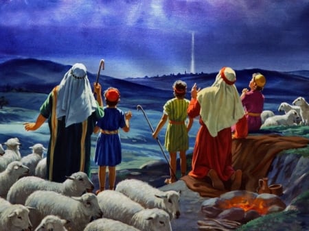 Christmas night - christmas, christ, jesus, sheep, nativity, night