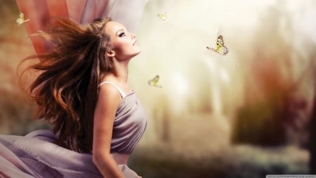 Butterfly girl - butterfly, girl, cute, light