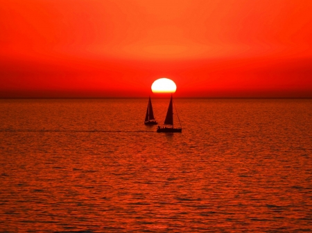 Sailing Sunset - clouds, sailing, sunset, nature, sea, ocean