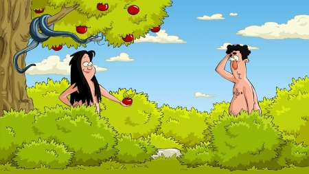 adam and eve - adam, bush, apple, eve