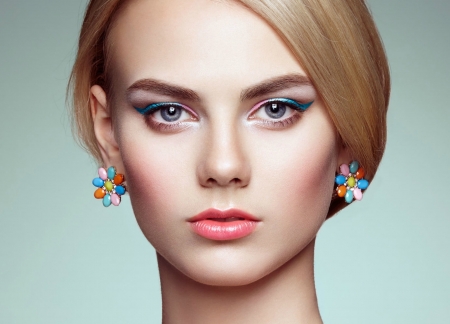 Beauty - face, beauty, model, oleg gekman, blonde, jewel, girl, blue, lips, orange, woman