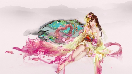 Fine Art - woman, serene, female, girl, fantasy, asian, art, pretty, fine, pink, beautiful, digital