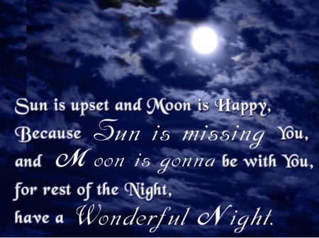 Good night - words, moon, sun, text