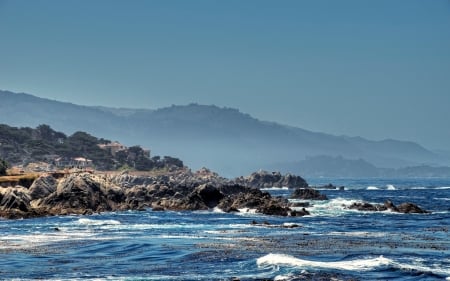 waves on the coastline - rock, ocean, waves, coastline