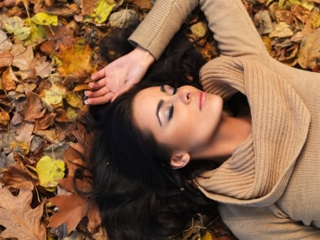 Lovely Girl - lying, woman, model, autumn