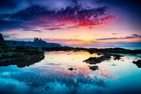 Reflections - sky, rocks, water, clouds, sea