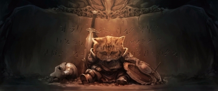 Cute Warrior - art, cat, warrior, animal, fantasy